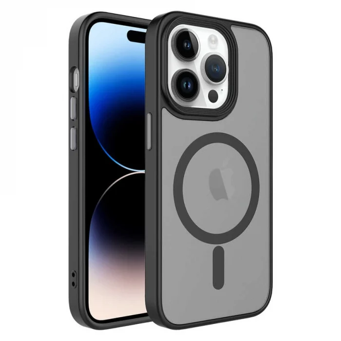 iPhone 13 Pro Max Kılıf Mat Arka Yüzey Wireless Şarj Özellikli Flet M-safe Kapak