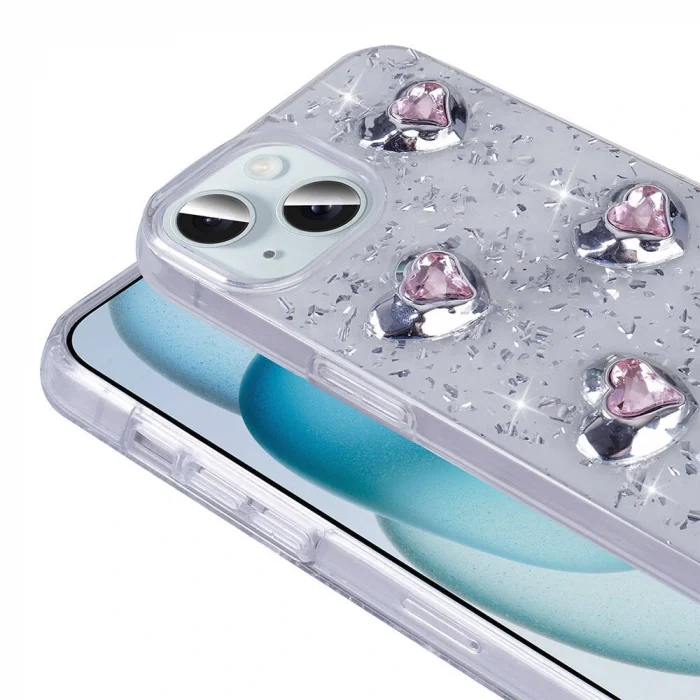 iPhone 14 Kılıf Airbagli Simli Arka Yüzey Işıltı Silikon Kapak