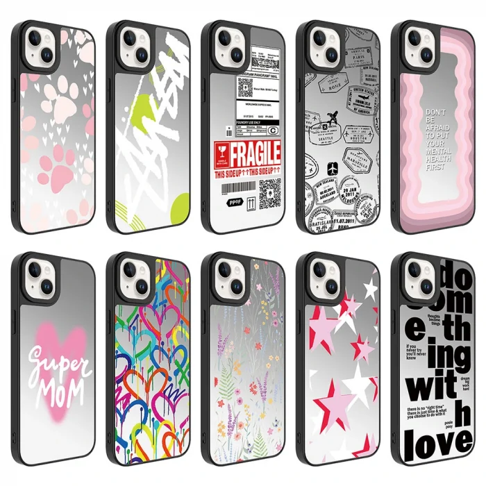 iPhone 14 Kılıf Aynalı Desenli Kamera Korumalı Parlak Mirror Kapak