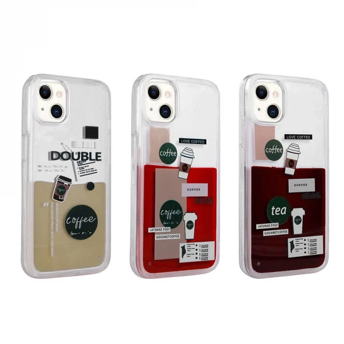 iPhone 14 Kılıf Desenli Sıvılı  Drink Silikon Kapak