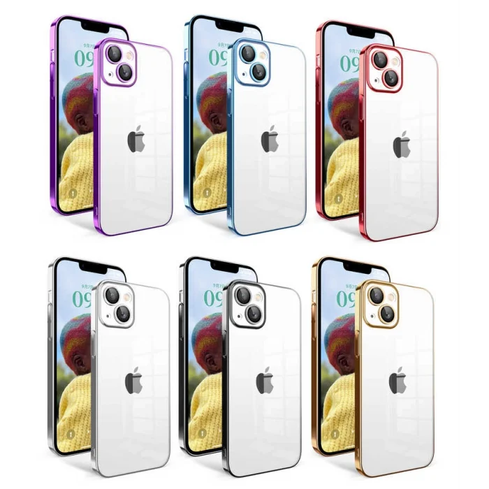 iPhone 14 Kılıf Kamera Korumalı Renkli Çerçeveli  Garaj Kapak