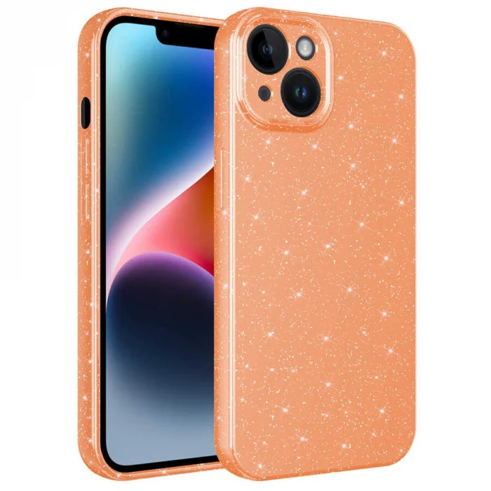 iPhone 14 Kılıf Kamera Korumalı Simli Lüks  Koton Kapak