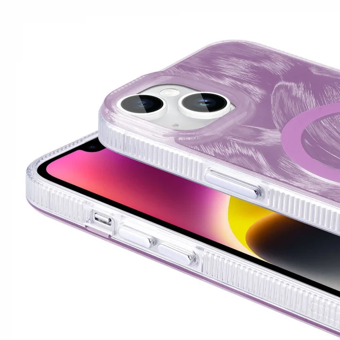 iPhone 14 Kılıf M-safe Şarj Özellikli Fırça Boya Desenli Palet Kapak
