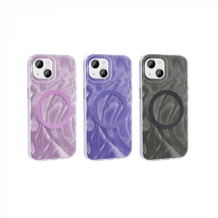 iPhone 14 Kılıf M-safe Şarj Özellikli Fırça Boya Desenli Palet Kapak