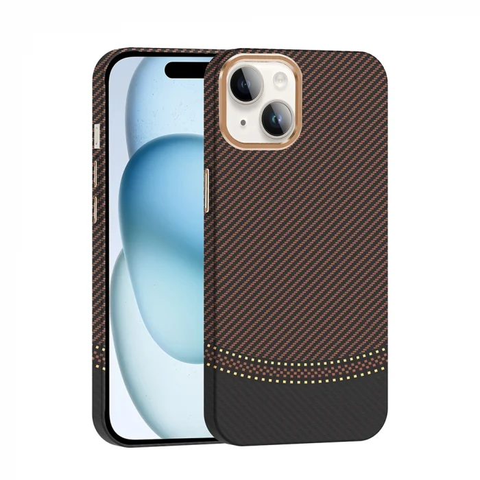 iPhone 14 Kılıf M-safe Şarj Özellikli Karbon Fiber Görünümlü Gros Kapak