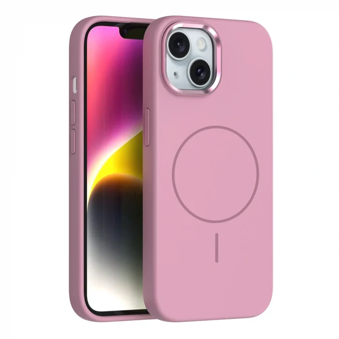 Apple iPhone 14 Kılıf M-Safe Şarj Özellikli Metal Kamera Çerçeveli Zore Edi Silikon Kapak