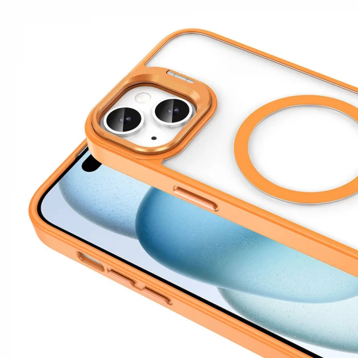iPhone 14 Kılıf M-safe Şarj Özellikli Standlı M-safe Klon Lensli Kapak