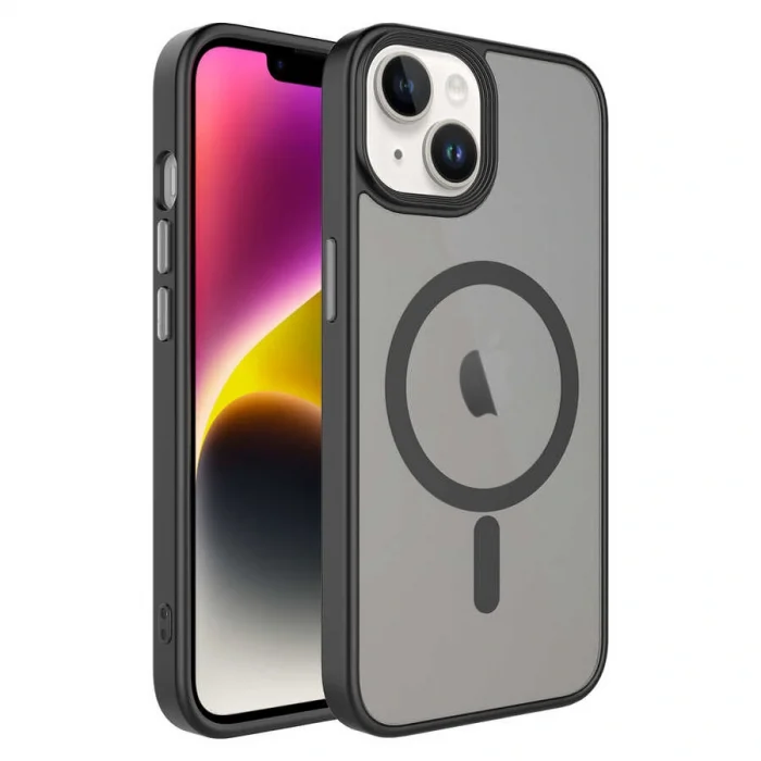 iPhone 14 Kılıf Mat Arka Yüzey Wireless Şarj Özellikli Flet M-safe Kapak