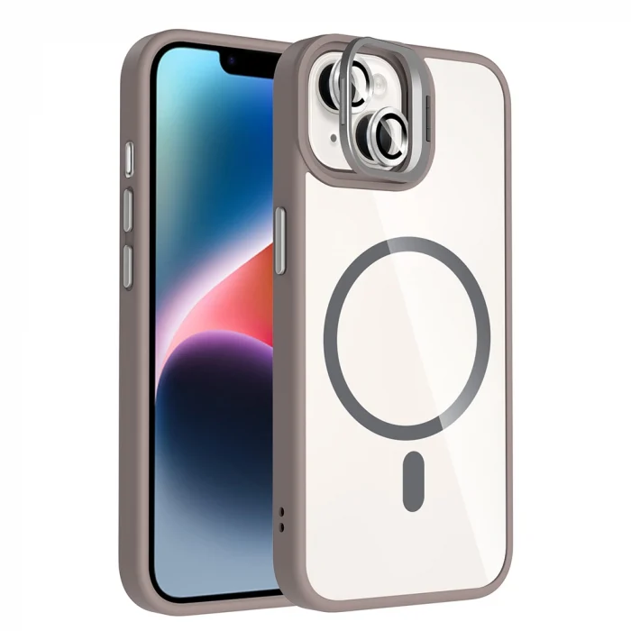 iPhone 14 Kılıf Standlı ve Kamera Lens Hediyeli M-Safe Şarj Özellikli Etro Kapak