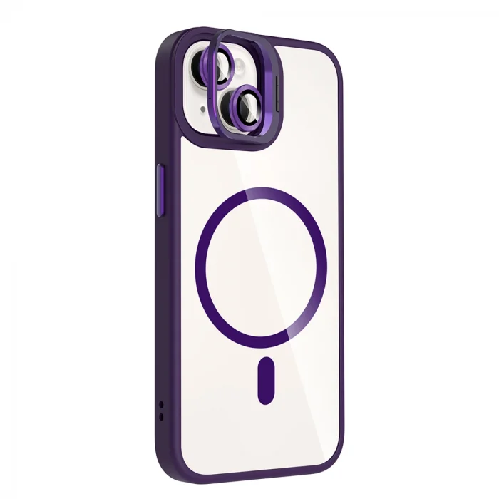 iPhone 14 Kılıf Standlı ve Kamera Lens Hediyeli M-Safe Şarj Özellikli Etro Kapak