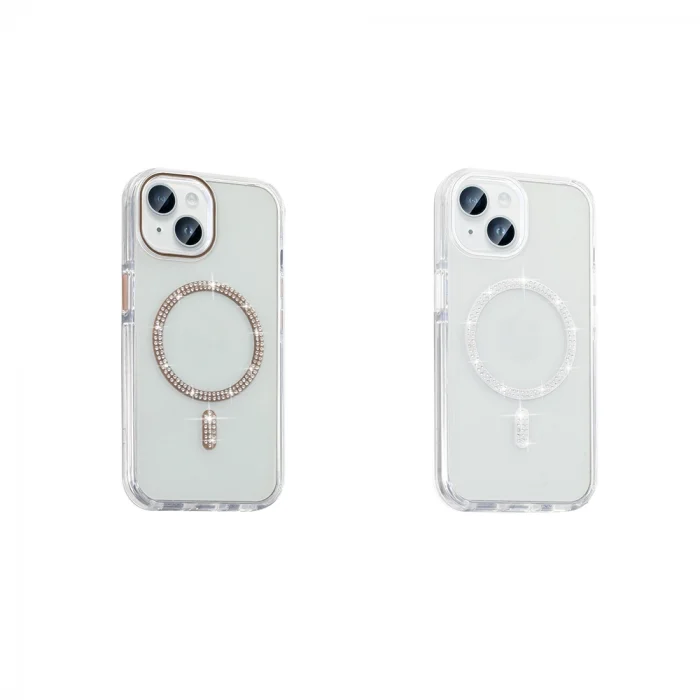 iPhone 14 Kılıf Taşlı Tasarım M-safe Şarj Özellikli Koment Silikon Kapak