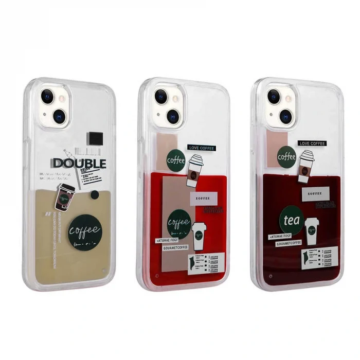 iPhone 14 Plus Kılıf Desenli Sıvılı Drink Silikon Kapak