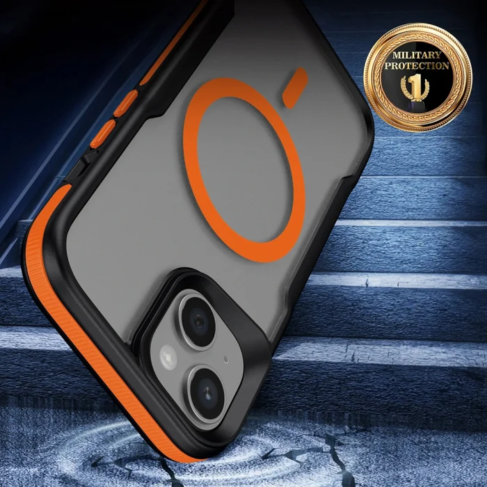 iPhone 14 Plus Kılıf M-safe Şarj Özellikli Renkli Kenar Airbag Şeritli Lamer Kapak