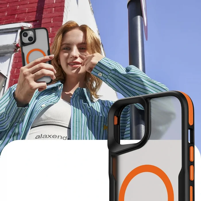 iPhone 14 Plus Kılıf M-safe Şarj Özellikli Renkli Kenar Airbag Şeritli Lamer Kapak