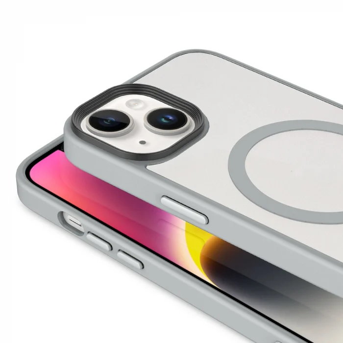iPhone 14 Plus Kılıf Mat Arka Yüzey Wireless Şarj Özellikli  Flet M-safe Kapak