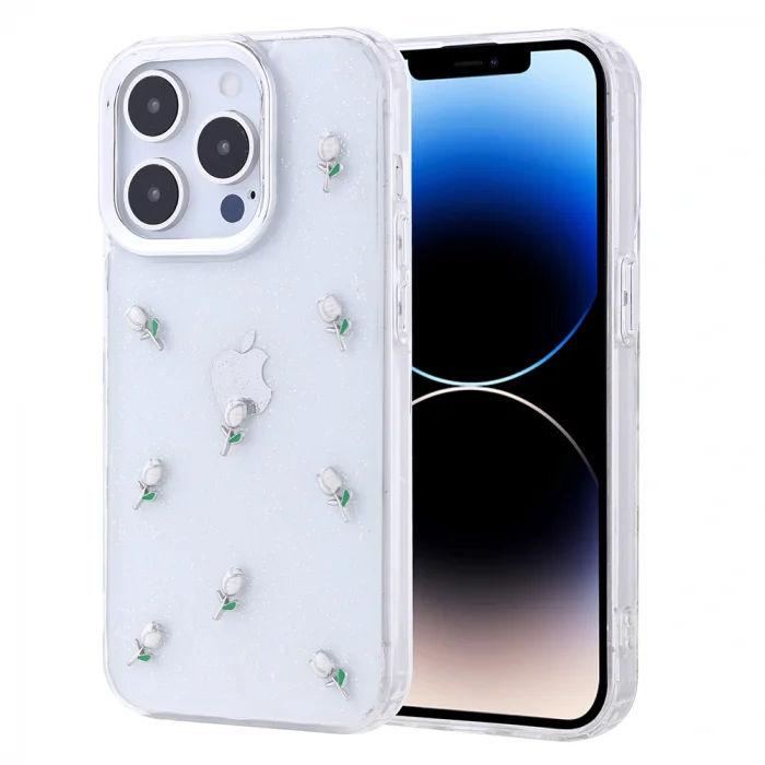 iPhone 14 Pro Kılıf Airbag Tasarımlı Simli Şeffaf Kutup Kapak