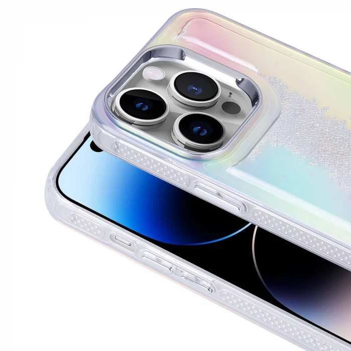 iPhone 14 Pro Kılıf Airbagli Renkli Arka Yüzey Boncuk Tasarımlı Kumul Kapak