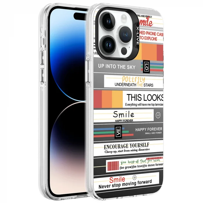 iPhone 14 Pro Kılıf Desenli Silver Sert Kapak