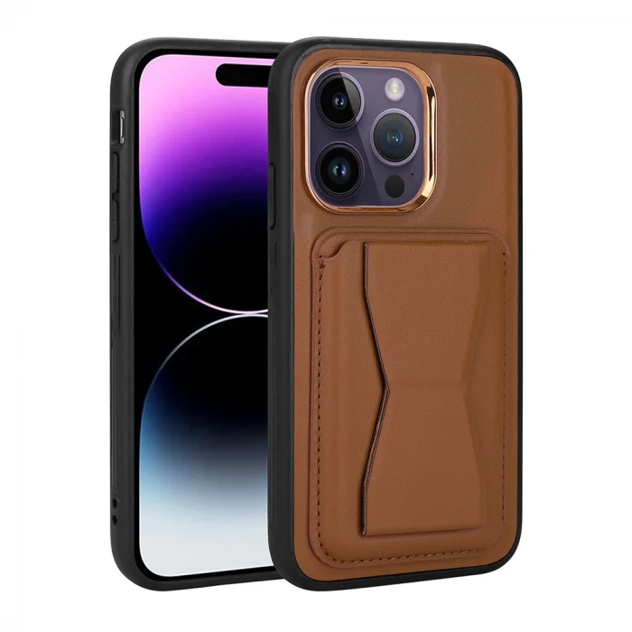 iPhone 14 Pro Kılıf Kartlıklı Standlı ​Pu Deri  Memo Kapak