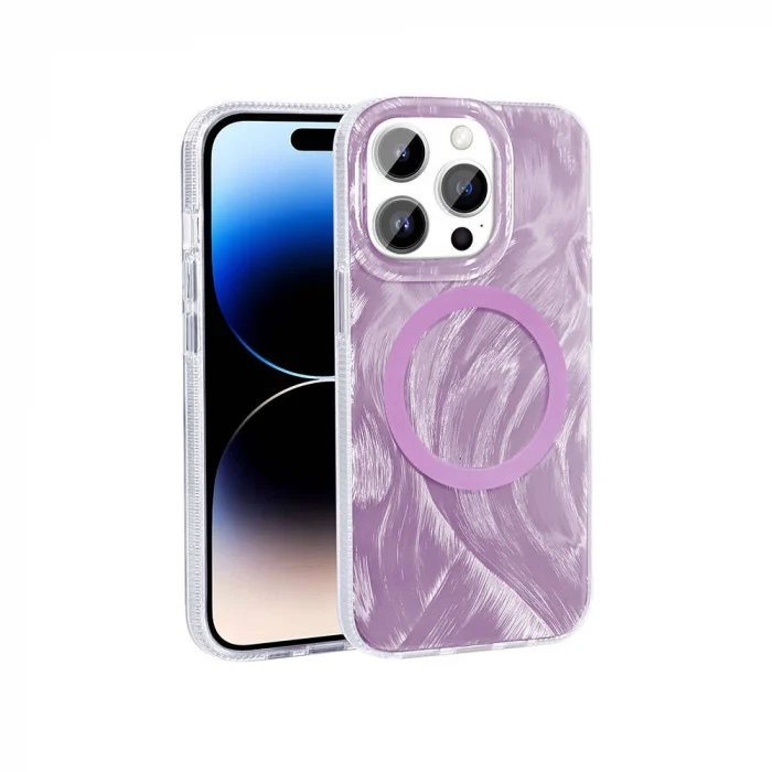 iPhone 14 Pro Kılıf M-safe Şarj Özellikli Fırça Boya Desenli Palet Kapak