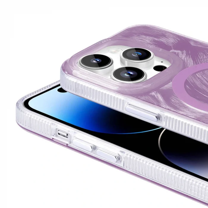 iPhone 14 Pro Kılıf M-safe Şarj Özellikli Fırça Boya Desenli Palet Kapak