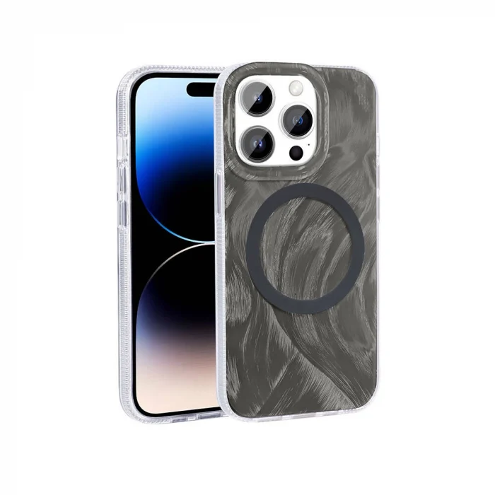 iPhone 14 Pro Kılıf M-safe Şarj Özellikli Fırça Boya Desenli Palet Kapak