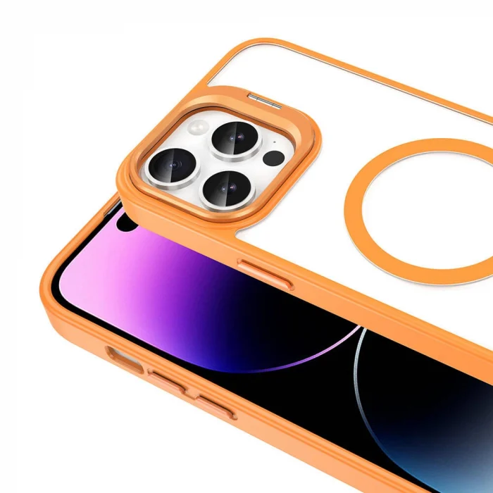 iPhone 14 Pro Kılıf M-safe Şarj Özellikli Standlı M-safe Klon Lensli Kapak