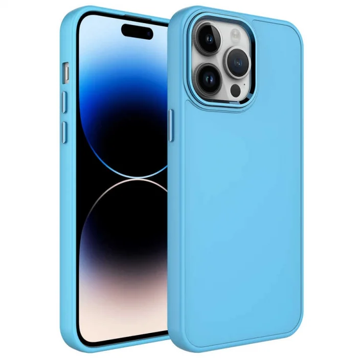 iPhone 14 Pro Kılıf Metal Çerçeve ve Buton Tasarımlı Silikon  Luna Kapak