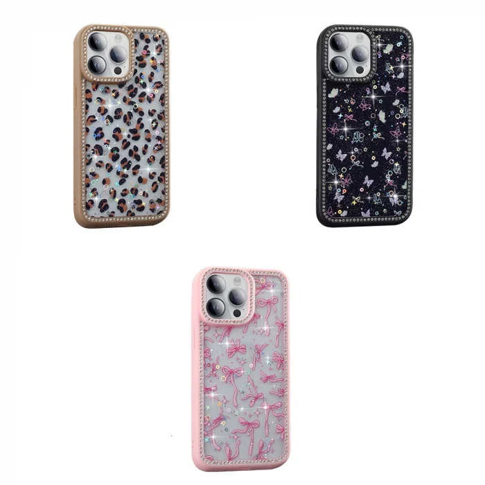 iPhone 14 Pro Kılıf Taşlı ve Simli Tasarım Azra Kapak