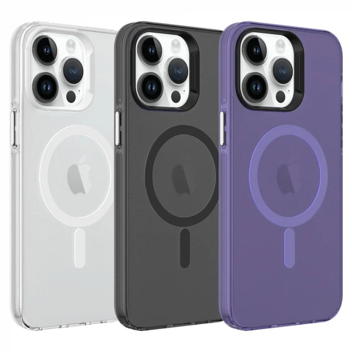 iPhone 14 Pro Kılıf M-safe Şarj Özellikli Buzlu Transparan C-Pro Sert Kapak