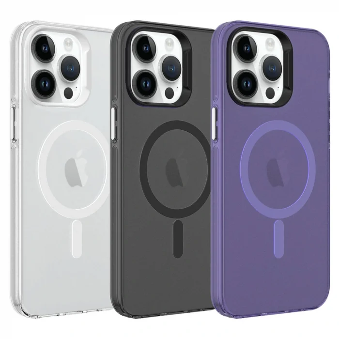 iPhone 14 Pro Kılıf M-safe Şarj Özellikli Buzlu Transparan C-Pro Sert Kapak