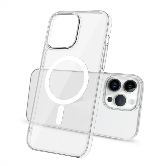 iPhone 14 Pro Max Kamera Korumalı M-Safe Şarj Özellikli Şeffaf London Sert PC Kapak