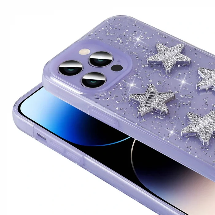 iPhone 14 Pro Max Kılıf Airbagli Simli Arka Yüzey Işıltı Silikon Kapak