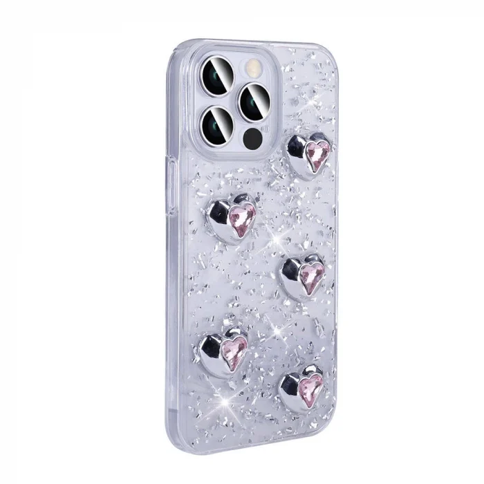 iPhone 14 Pro Max Kılıf Airbagli Simli Arka Yüzey Işıltı Silikon Kapak