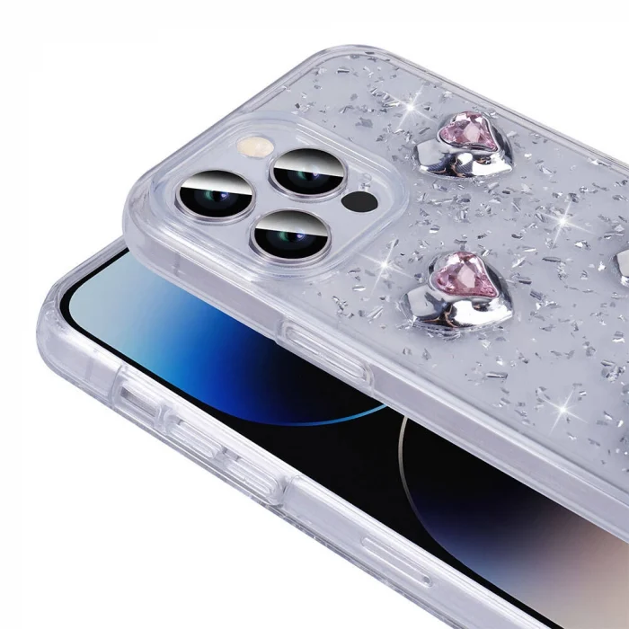 iPhone 14 Pro Max Kılıf Airbagli Simli Arka Yüzey Işıltı Silikon Kapak