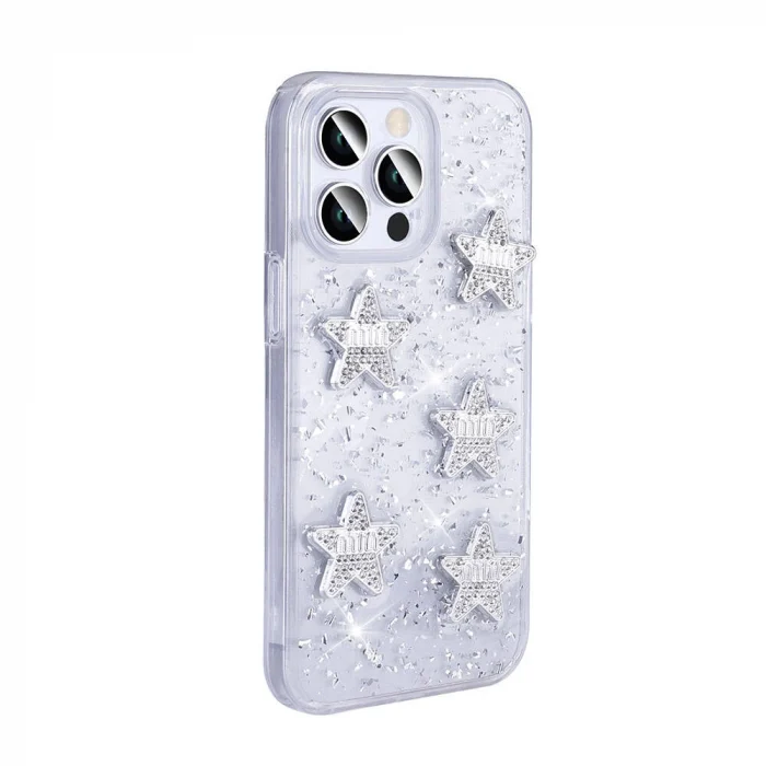 iPhone 14 Pro Max Kılıf Airbagli Simli Arka Yüzey Işıltı Silikon Kapak