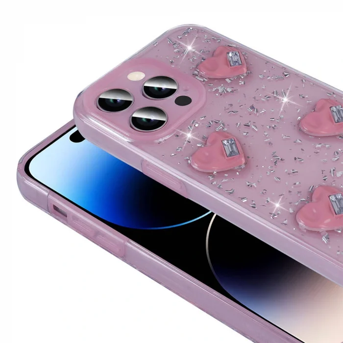 iPhone 14 Pro Max Kılıf Airbagli Simli Arka Yüzey Işıltı Silikon Kapak