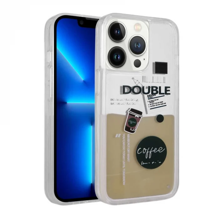 iPhone 14 Pro Max Kılıf Desenli Sıvılı  Drink Silikon Kapak