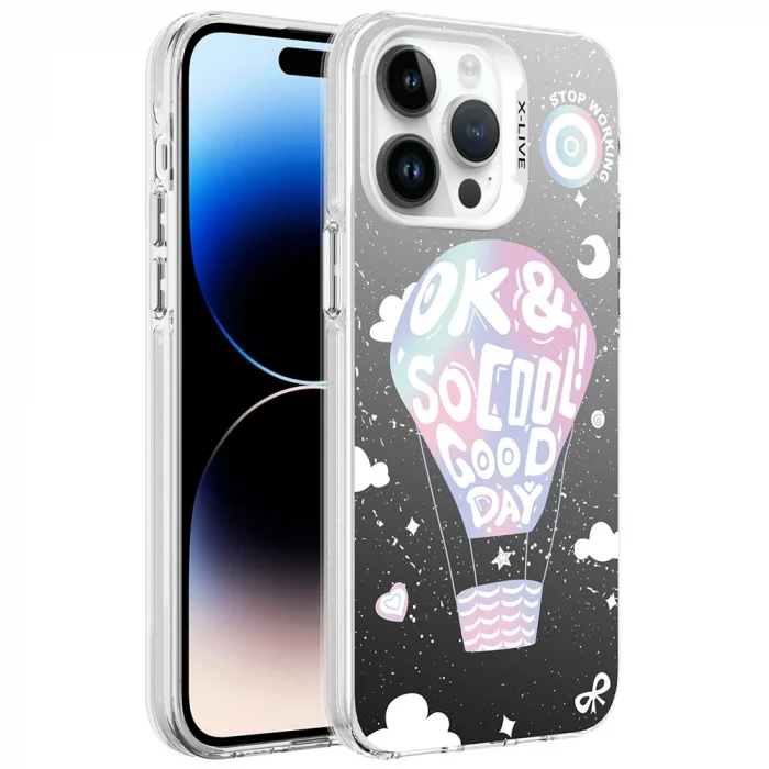 iPhone 14 Pro Max Kılıf Desenli Silver Sert Kapak