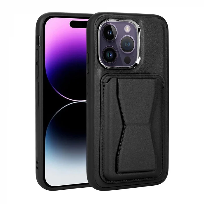 iPhone 14 Pro Max Kılıf Kartlıklı Standlı ​Pu Deri  Memo Kapak