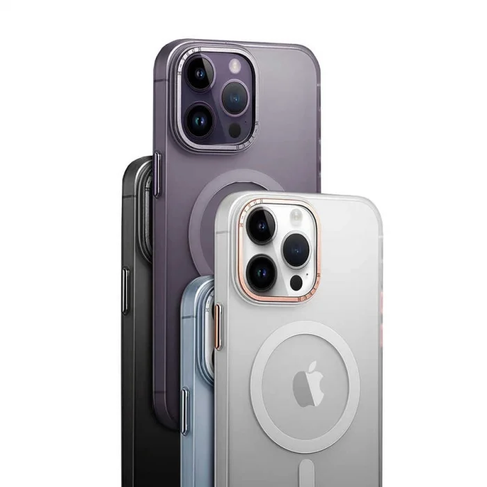 iPhone 14 Pro Max Kılıf M-safe Şarj Özellikli Buzlu Sert PC  Tuval Kapak