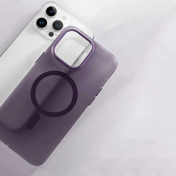 iPhone 14 Pro Max Kılıf M-safe Şarj Özellikli Buzlu Sert PC  Tuval Kapak
