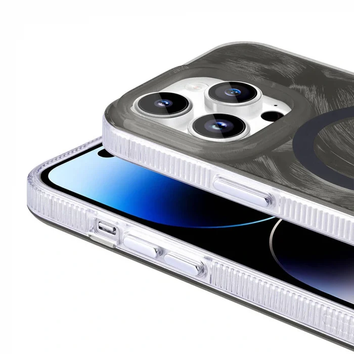 iPhone 14 Pro Max Kılıf M-safe Şarj Özellikli Fırça Boya Desenli Palet Kapak