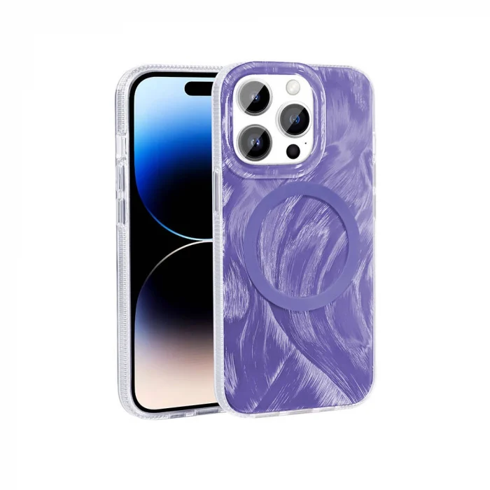 iPhone 14 Pro Max Kılıf M-safe Şarj Özellikli Fırça Boya Desenli Palet Kapak