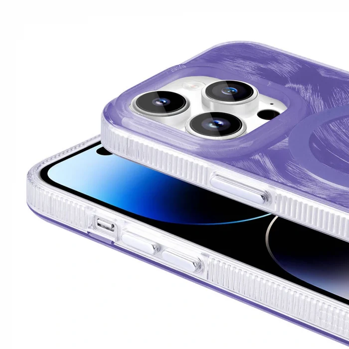 iPhone 14 Pro Max Kılıf M-safe Şarj Özellikli Fırça Boya Desenli Palet Kapak