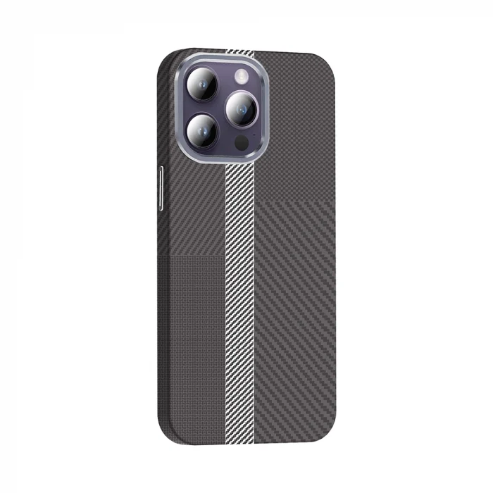 iPhone 14 Pro Max Kılıf M-safe Şarj Özellikli Karbon Fiber Görünümlü Gros Kapak