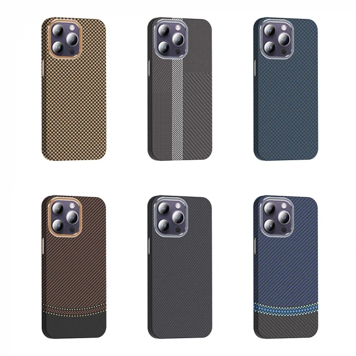 iPhone 14 Pro Max Kılıf M-safe Şarj Özellikli Karbon Fiber Görünümlü Gros Kapak