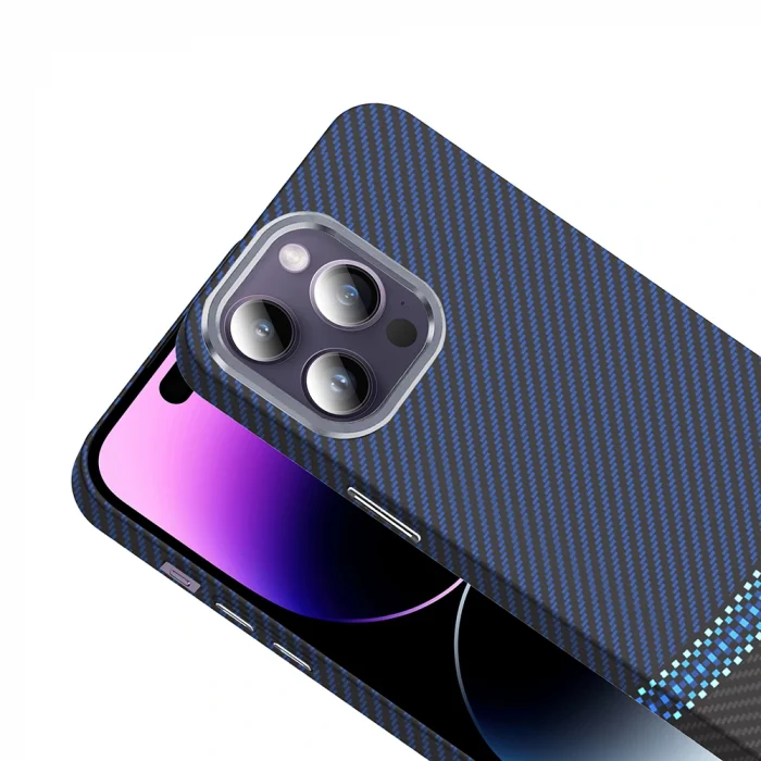 iPhone 14 Pro Max Kılıf M-safe Şarj Özellikli Karbon Fiber Görünümlü Gros Kapak