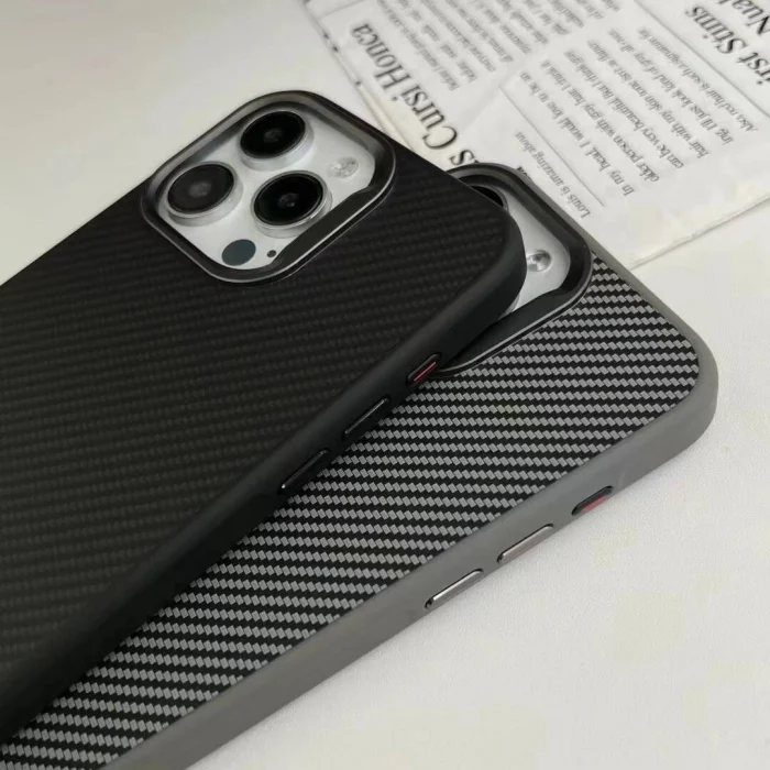iPhone 14 Pro Max Kılıf M-safe Şarj Özellikli Karbon Fiber Görünümlü Troy Kapak