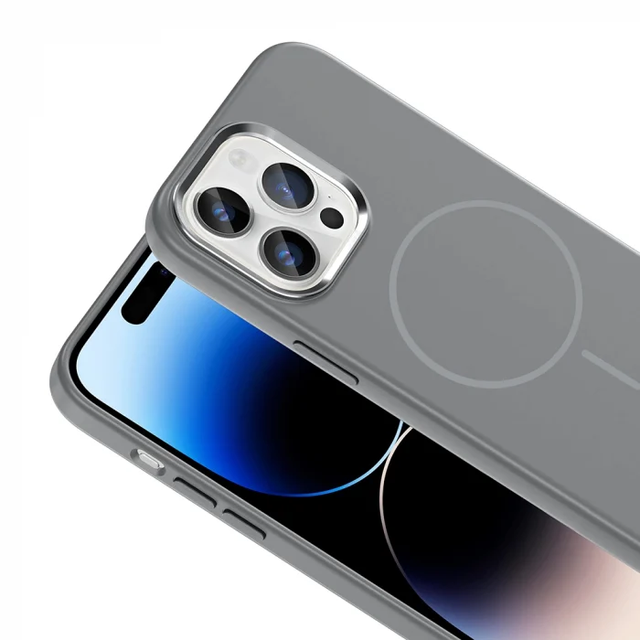 iPhone 14 Pro Max Kılıf M-Safe Şarj Özellikli Metal Kamera Çerçeveli Edi Silikon Kapak